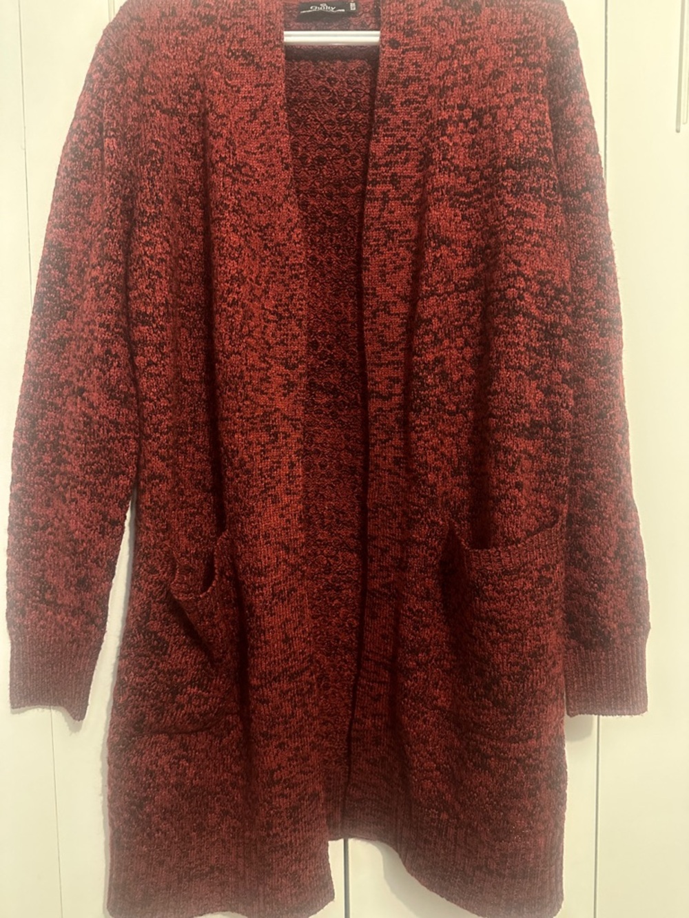 Cozy Open-Front Red Marled Cardigan Sweater